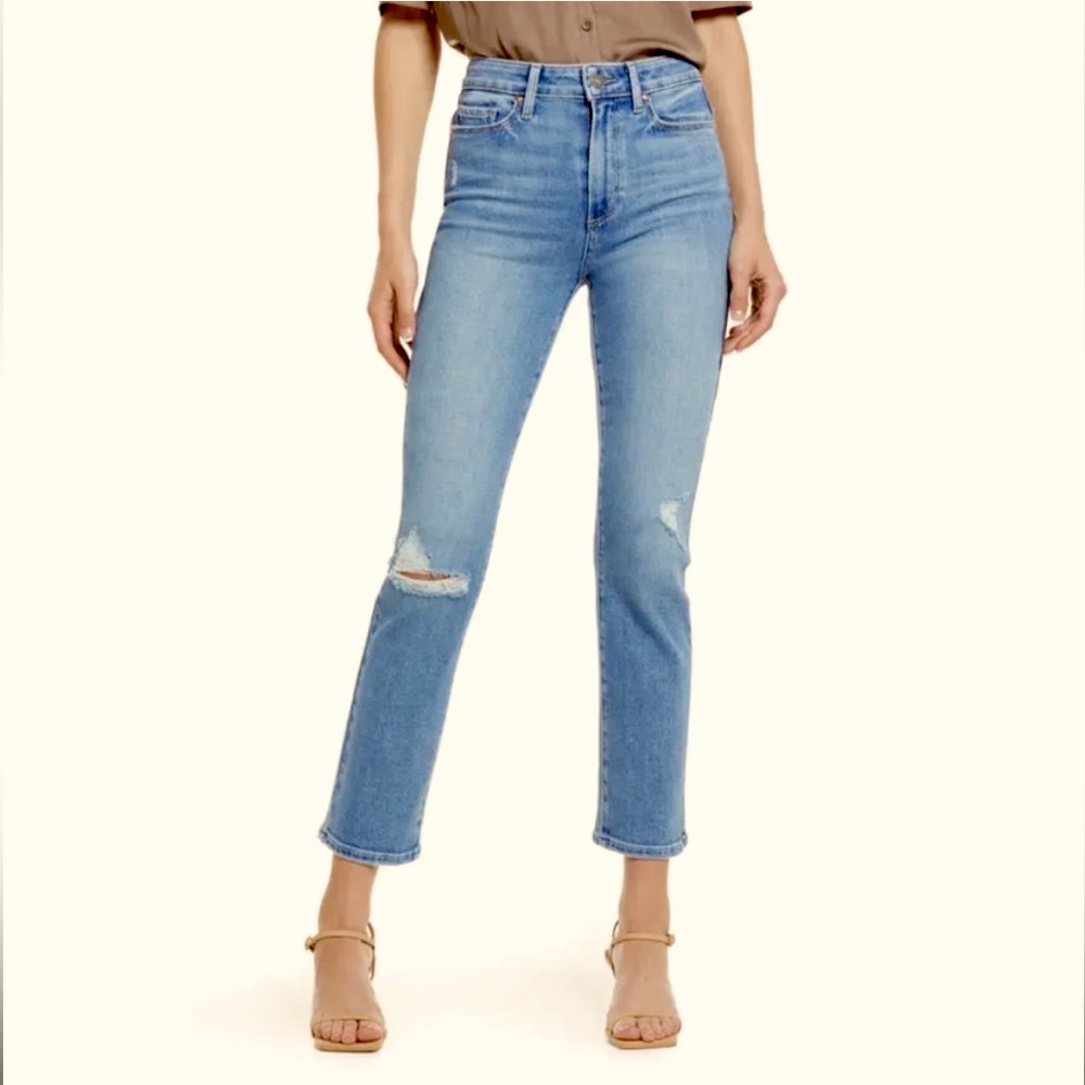 PAIGE Cindy Straight Leg Jeans Ankle Speak Easy Destructed Denim Sz 25